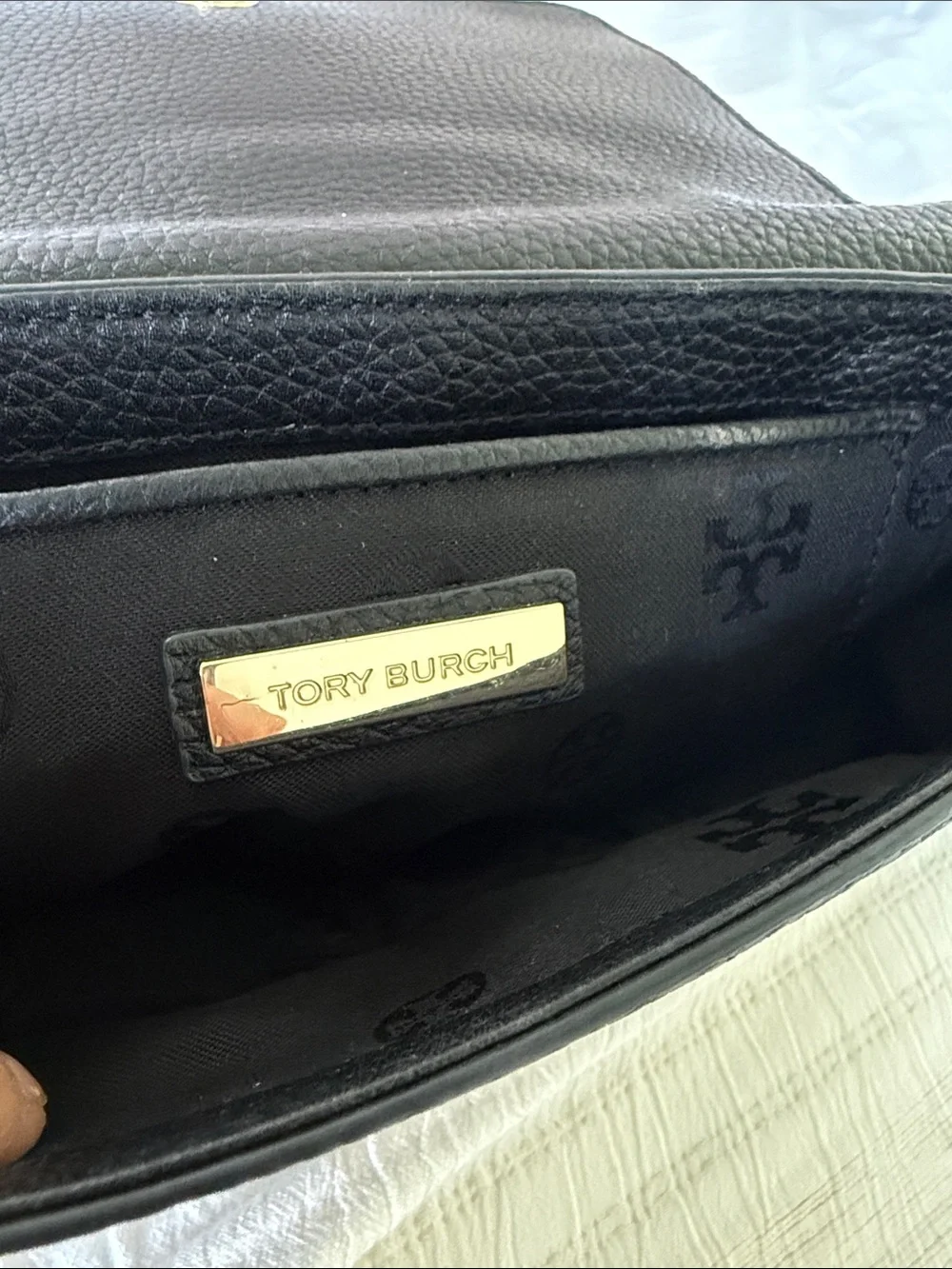 Tory Burch Black Pebbled Leather Crossbody with Tassel Charm